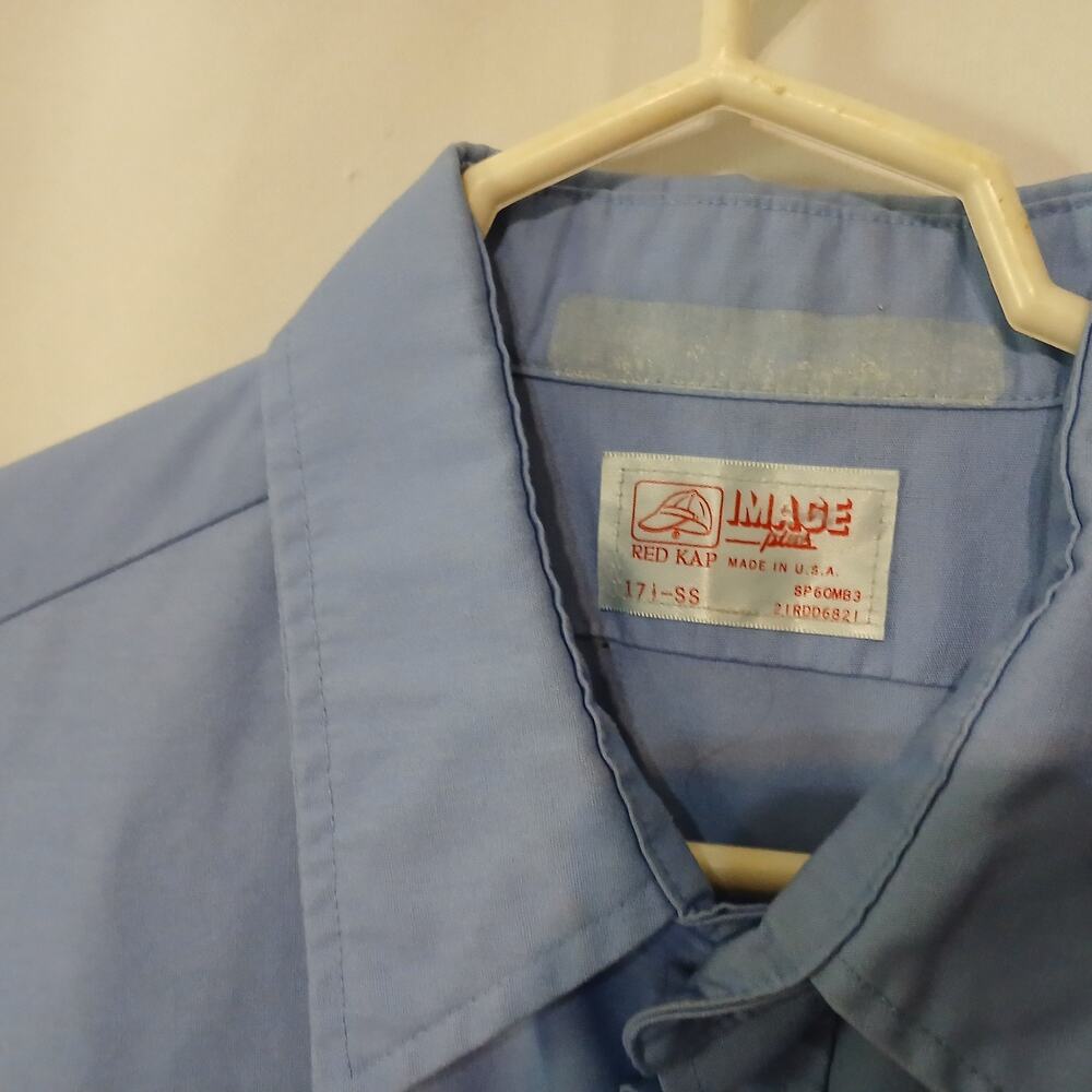 Vntg Red Kap Work Shirt Short Sleeve Blue 90s Grunge Mechanic Workcore Sz 17 1/2